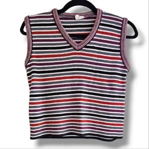 Vintage 90s Ribbed Multicolored Striped Cropped Sweater Vest